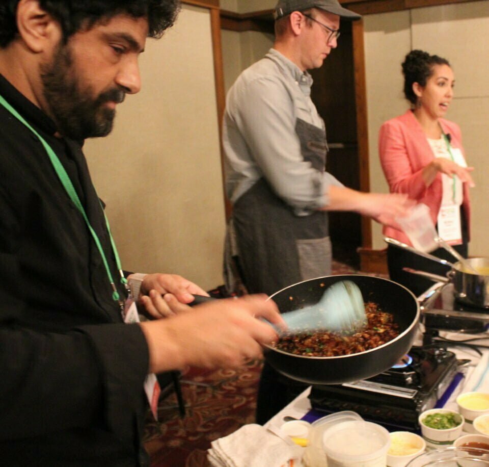 Meherwan Irani and Kristine Ponce in Meals on the Go cooking workshop at Healthy Eating in Practice.
