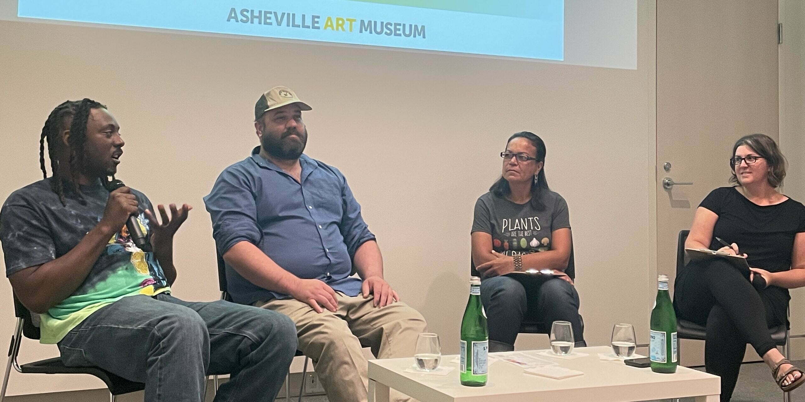Malcolm Banks, Eric Morris, Delia Jovel and Sarah Hart in a panel discussion on "Appalachian Foodways" at the Asheville Art Museum