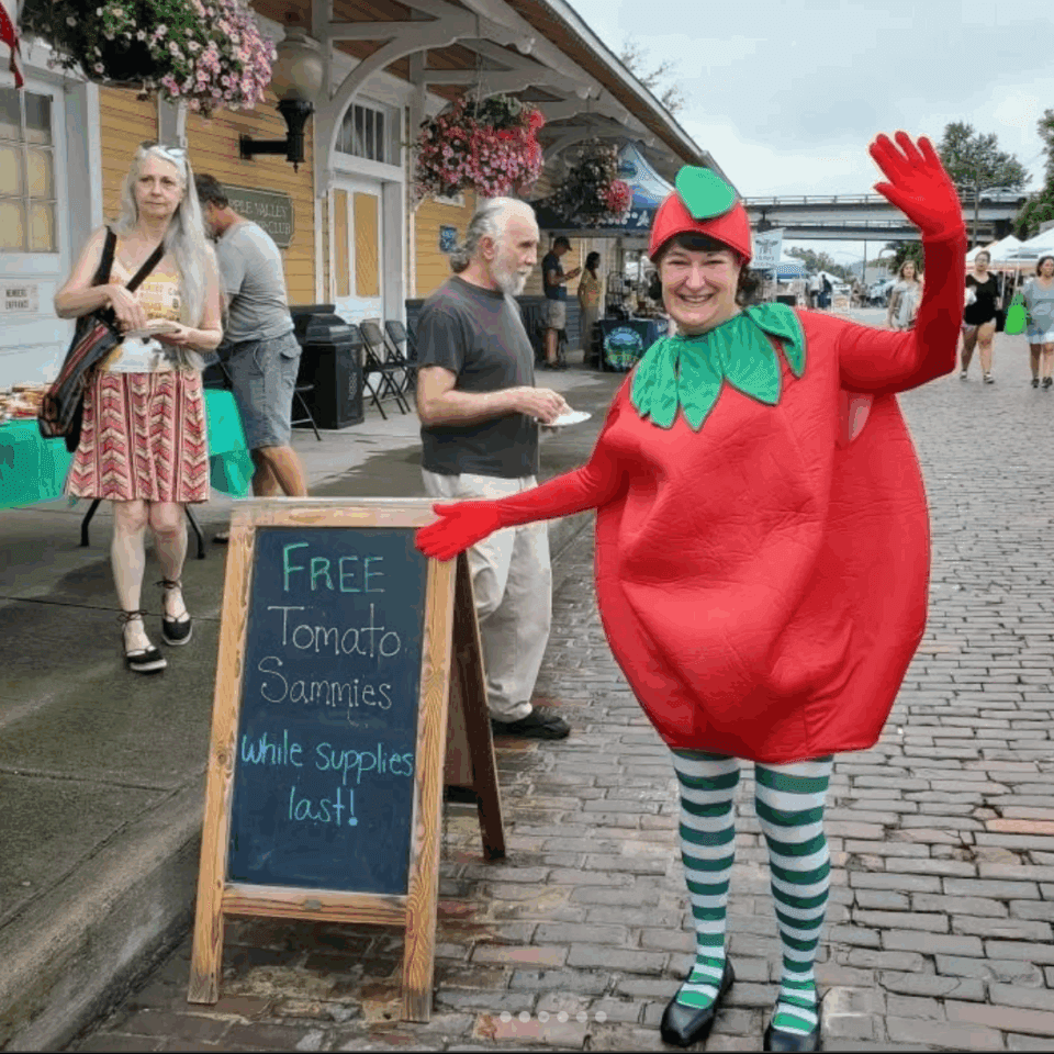 tomato costume at Hendersonville Farmers Market