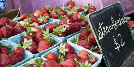 strawberries at a farmers market